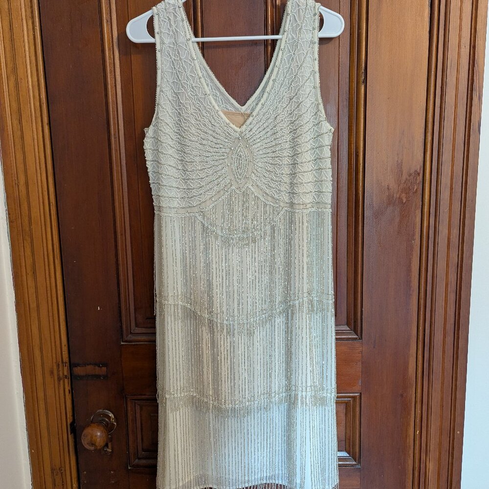 Unique Vintage Classic Flapper gown in Cream with intricate beaded fringe